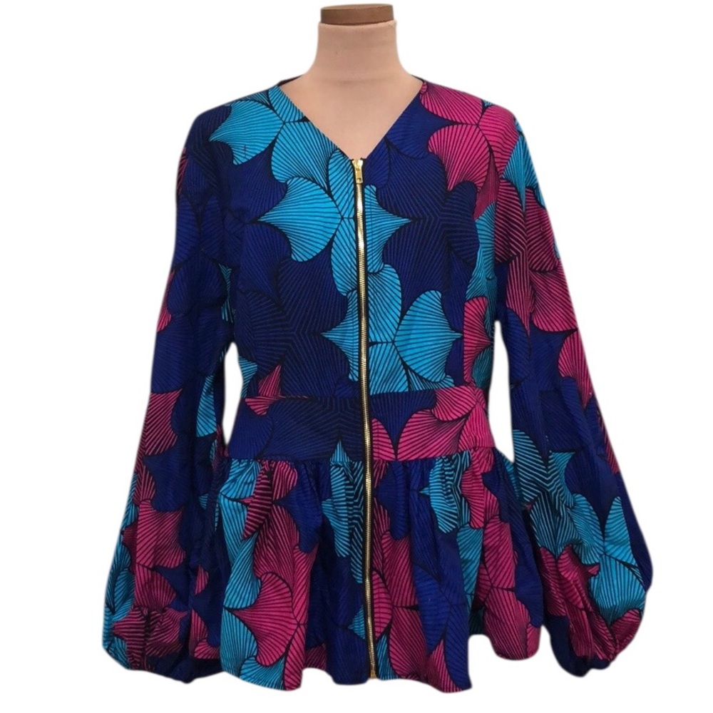 NWT Mae Otti Ella Blouse Size 3XL Blue Abstract Floral Print
